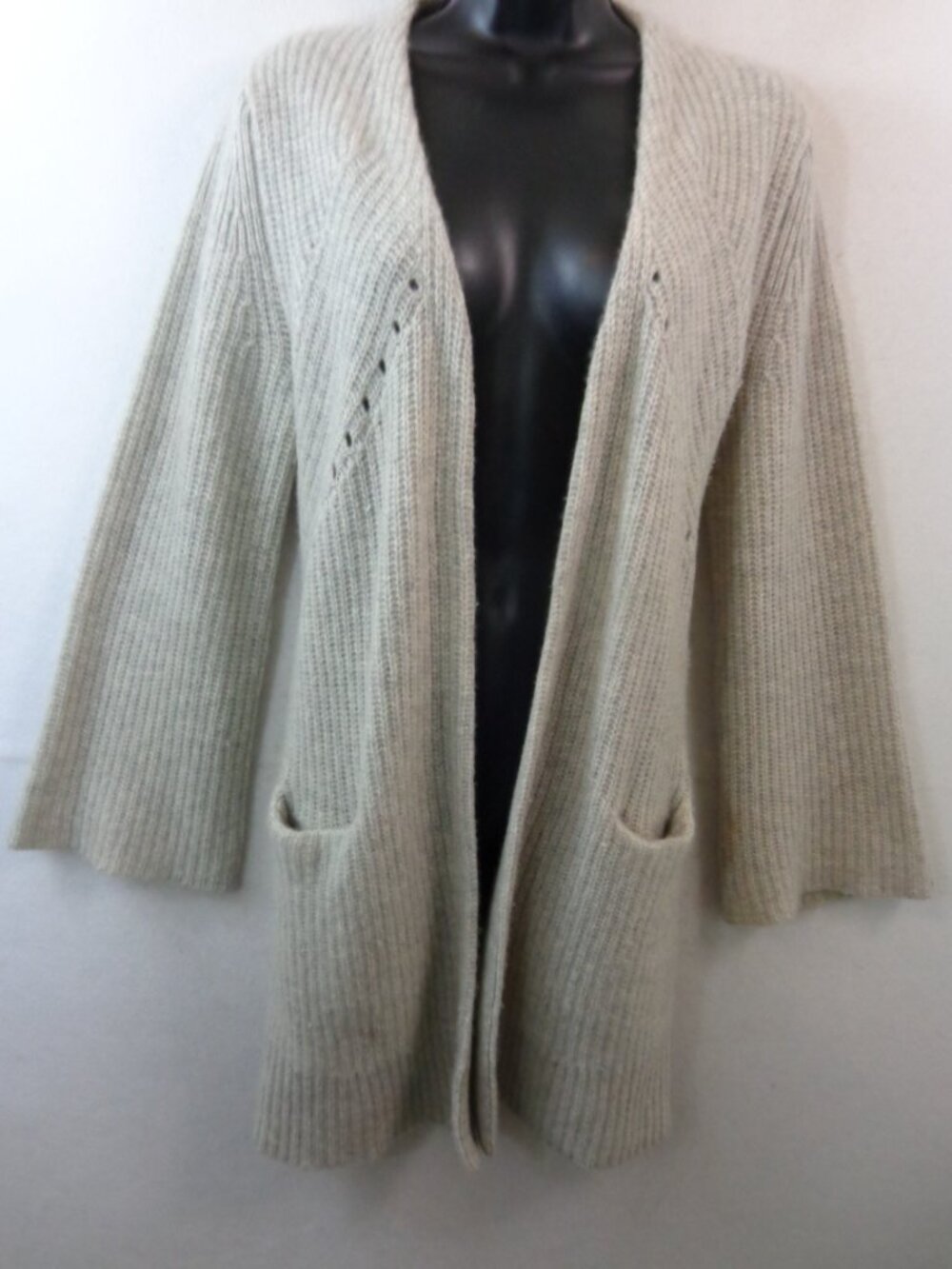 White + Warren Sweater Women's S Grey 100% Cashmere Open Cardigan Long Sleeve